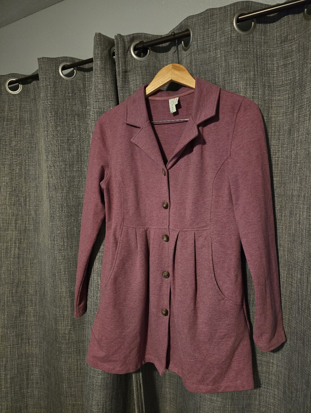 Sahalie Pleated Empire Waist Long Sleeve Knit Blazer Tunic Jacket Plum M